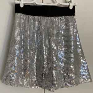 NWT✨ Pink Rose Silver Sequin With Black Waist Mini Skirt Size S